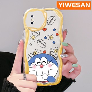 สําหรับ iPhone X Xs Xr Xs Max เคสการ์ตูนโดราเอมอน เนื้อครีม ขอบคลื่น เคสโทรศัพท์ใส กันกระแทก ซิลิโคนนุ่ม เคส