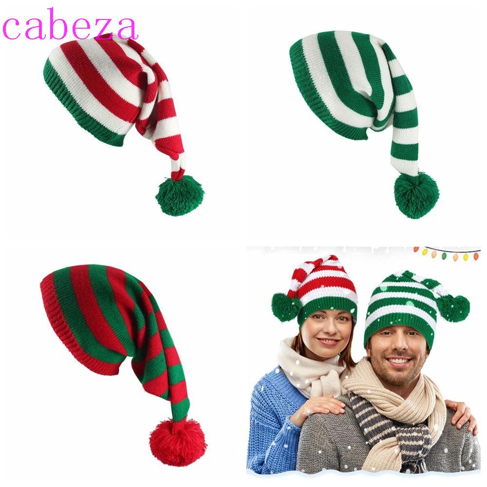 cabeza-หมวกบีนนี่-ผ้าถัก-ลายซานตาคลอส-คริสต์มาส-สีเขียว-สีแดง-อบอุ่น