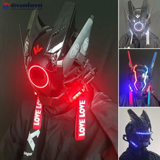 Dreamforest หมวกกันน็อค Cyberpunk มีไฟ LED เรืองแสง สําหรับเทศกาลดนตรี F3T1