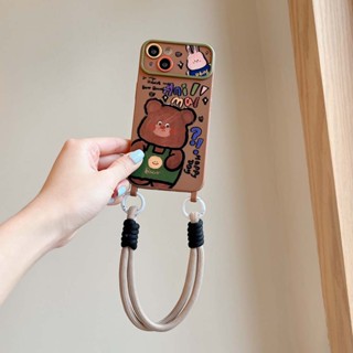 เคสโทรศัพท์มือถือแบบนิ่ม กันกระแทก ลายหมีน่ารัก พร้อมสายโซ่คล้อง หรูหรา สําหรับ iPhone 13PROMAX 14PROMAX 12PROMAX