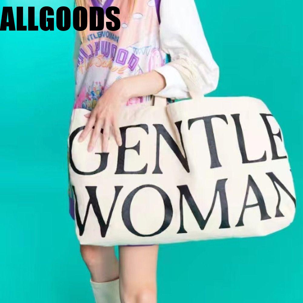 Allgoods กระเป๋าสะพายไหล่ ผ้าแคนวาส ทรงโท้ท ขนาดใหญ่ จุของได้เยอะ เหมาะ