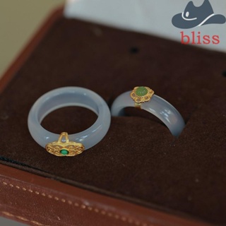 Bliss Chalcedony แหวนหยกเทียม สไตล์จีน ของขวัญวันวาเลนไทน์ สําหรับคู่รัก