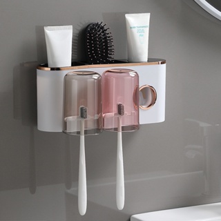 Wall Mounted Universal Practical ABS Bathroom Storage Home Hotel With 2 Cups Auto Toothpaste Dispenser Toothbrush Holder