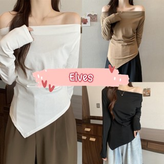 Elves✨พร้อมส่ง✨  เสื้อไหมพรม เปิดไหล่แขนยาว สไตล์สาวเกาหลี ~13115~ -C