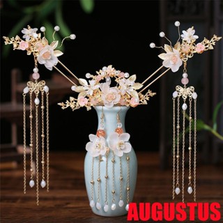 Augustus เครื่องประดับผม Hanfu กิ๊บติดผมดอกไม้แฟชั่นจีนหลากสี