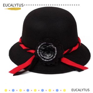 Eutus หมวกผ้าขนสัตว์ ทรงโดม ลายดอกไม้ สีพื้น สไตล์เรโทร แฟชั่นฤดูใบไม้ร่วง ฤดูหนาว สําหรับผู้หญิง