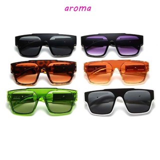 Aroma แว่นตากันแดด กรอบโลหะ ขนาดใหญ่ พิมพ์ลายเสือดาว สีดํา สีฟ้า สําหรับผู้ชาย และผู้หญิง