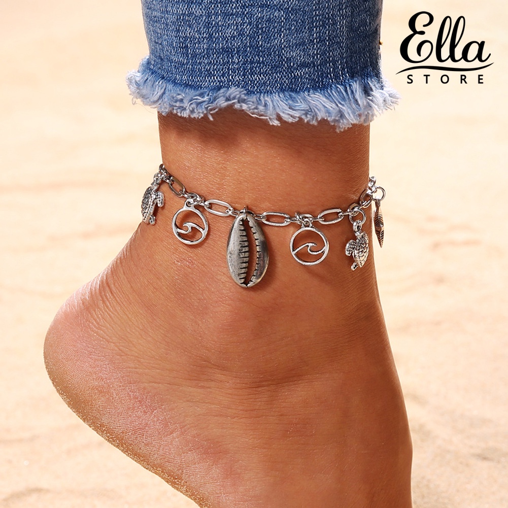 ellastore123-สร้อยข้อเท้า-รูปเปลือกหอย-ปลาดาว-เต่าทะเล-ชายหาด-แฟชั่นสําหรับผู้หญิง