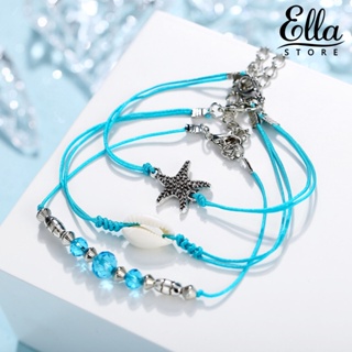 Ellastore123 สร้อยข้อเท้า ลูกปัดเปลือกหอย เต่าทะเล ปลาดาว หลายชั้น สไตล์เรโทร เครื่องประดับ สําหรับผู้หญิง 2 ชิ้น 3 ชิ้น