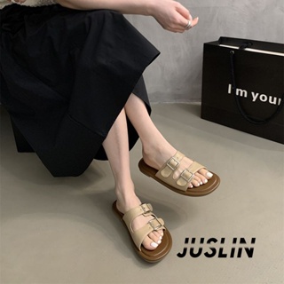JUSLIN   รองเท้าแตะผู้หญิง ส้นแบน ใส่สบาย สไตล์เกาหลี รองเท้าแฟชั่น 2023 ใหม่  Chic สบาย สวยงาม คุณภาพสูง B28G16A 37Z230910