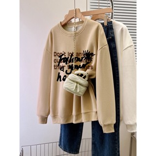 เสื้อกันหนาวแขนยาว ผ้าฝ้าย 100% พิมพ์ลายการ์ตูนภาษาอังกฤษ เข้ากับทุกการแต่งกาย สไตล์เรโทร แฟชั่นฤดูใบไม้ร่วง และฤดูหนาว สําหรับผู้หญิง