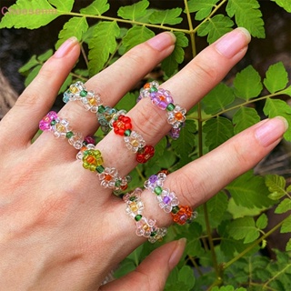 แหวนลูกปัด รูปดอกไม้ แฮนด์เมด สไตล์เกาหลี แฟชั่นฤดูร้อน สําหรับผู้หญิง Y2k