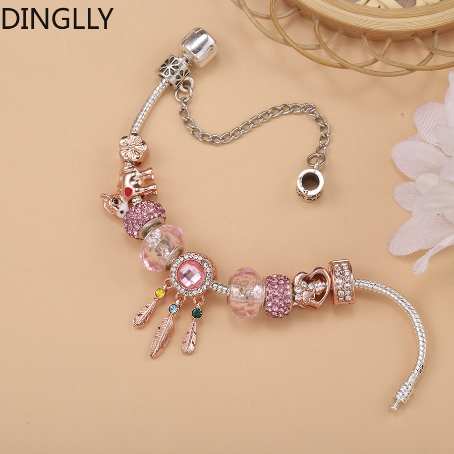 dinglly-สร้อยข้อมือ-ลูกปัดคริสตัล-สีชมพู-สีเงิน-สีโรสโกลด์-ตาข่ายดักฝัน-สําหรับผู้หญิง