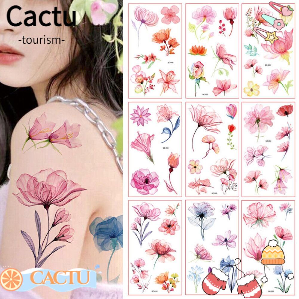 cactu-สติกเกอร์รอยสักปลอม-ลายดอกไม้-10-ชิ้น