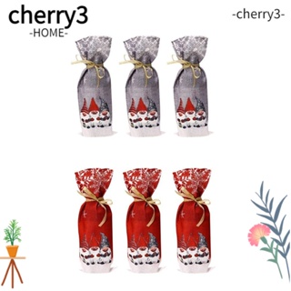 Cherry3 ถุงคลุมขวดไวน์ ลายซานตาคลอส คริสต์มาส สําหรับตกแต่งโต๊ะ 3 ชิ้น
