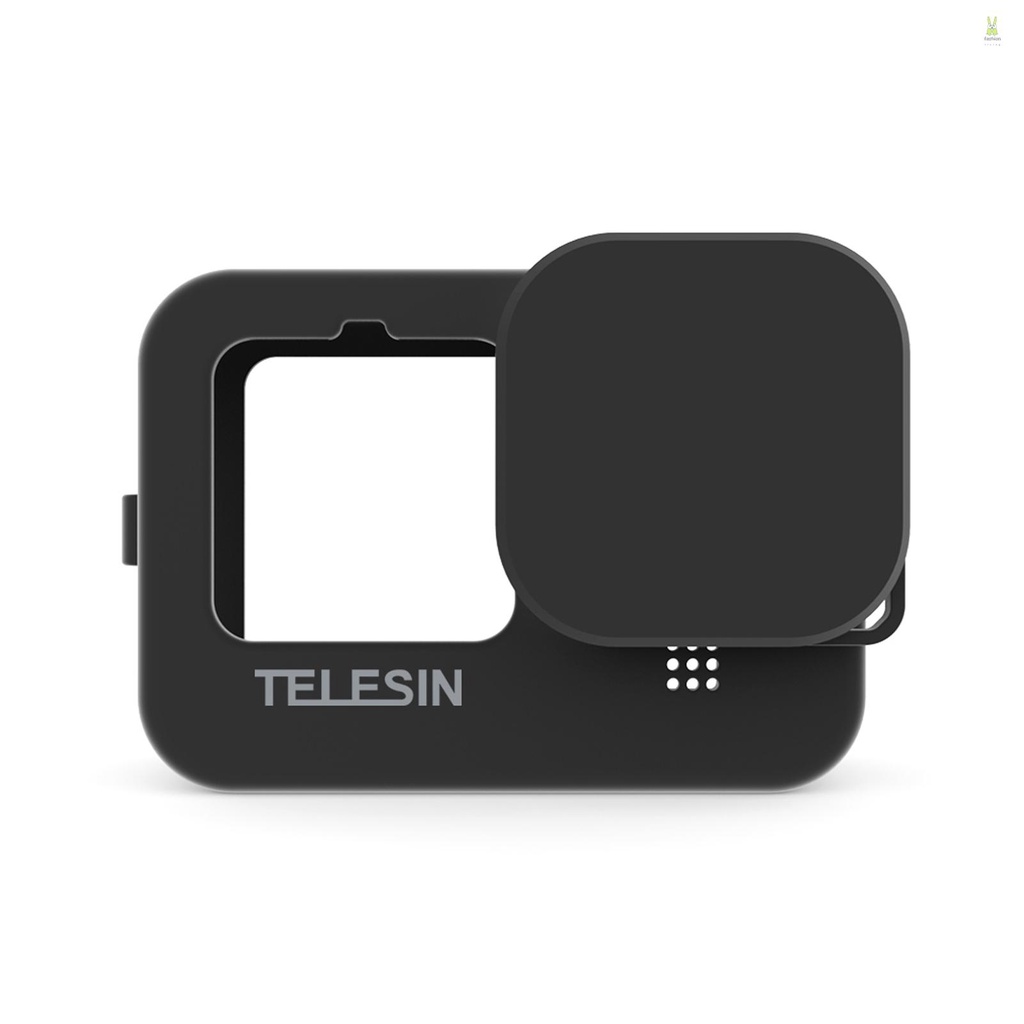 flt-telesin-เคสซิลิโคนนิ่ม-ป้องกันกล้องแอคชั่น-พร้อมฝาปิดเลนส์-อุปกรณ์เสริม-แบบเปลี่ยน-สําหรับกล้อง-9-10-สีดํา