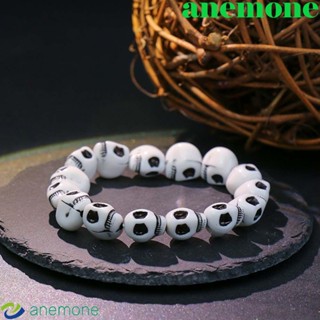 Anemone สร้อยข้อมือ ลูกปัดเรซิ่น รูปกะโหลก ปรับได้ เครื่องประดับแฟชั่นคู่รัก สไตล์พังก์ ฮาโลวีน สําหรับผู้หญิง