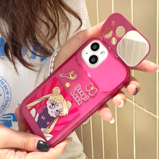 เคสโทรศัพท์มือถือ TPU แบบฝาพับ ลายการ์ตูนเซเลอร์มูน ดอกกุหลาบ สีแดง สําหรับ IPhone 11 12 13 14 Pro Max 11 Pro Max