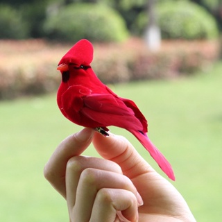 Christmas_ นกปลอม 3D ฝังขนนก สีแดง งานฝีมือ สําหรับตกแต่งบ้าน ออฟฟิศ