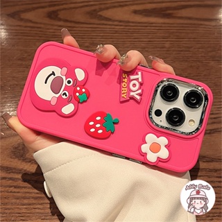 เคสโทรศัพท์มือถือ TPU นิ่ม ปิดด้านหลัง กันฝุ่น ลายหมีสตรอเบอร์รี่ ทอยสตอรี่ สีชมพูกุหลาบ แวววาว สําหรับ IPhone 14 Pro Max 12 11 Pro Max X XR 7Plus