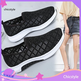 Chicstyle รองเท้าผ้าใบแพลตฟอร์ม ลําลอง ส้นแบน ระบายอากาศ หัวกลม น้ําหนักเบา สําหรับสตรี 1 คู่