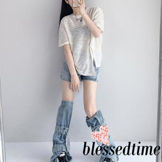 Blessedtime- ถุงเท้าขายาว ผ้ายีน ให้ความอบอุ่น สไตล์พังก์ สตรีท สําหรับผู้หญิง