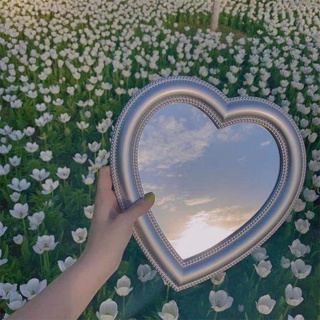 กระจกแต่งหน้า รูปหัวใจ สไตล์เกาหลี สําหรับตกแต่งบ้าน หอพัก