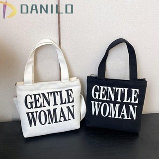 Danilo Gentlewoman กระเป๋าสะพายไหล่ ผ้าแคนวาส มีซิป ขนาดเล็ก แบบพกพา ลายตัวอักษรไทย สําหรับนักเรียนหญิง