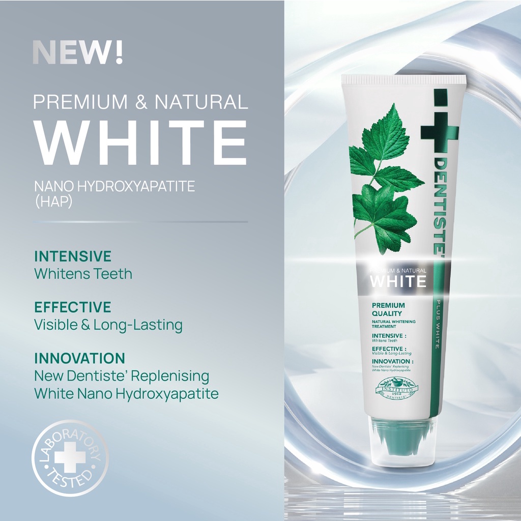 Dentiste' Premium&Natural White Toothpaste 100g. ยาสีฟัน สูตรฟันขาว เติมเต็มผิวฟันให้ขาว ด้วย NHAP แคลเซียมจากธรรมชาติ ลมหายใจสดชื่น