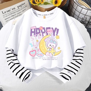 Girls long-sleeved t-shirts Spring and Autumn 2023 New girls cotton striped tops childrens autumn childrens bottoms