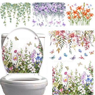 Floral Toilet Stickers PVC Self-adhesive Creative Design Wall Mural