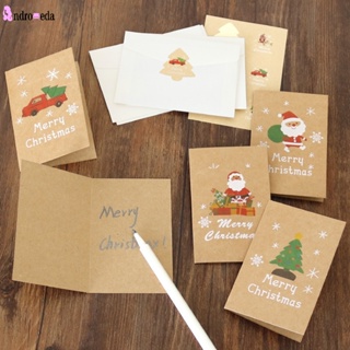 การ์ดอวยพรกระดาษ ลายการ์ตูน Merry Christmas พร้อมซองจดหมาย DIY สําหรับตกแต่งปาร์ตี้คริสต์มาส 6 ชุด