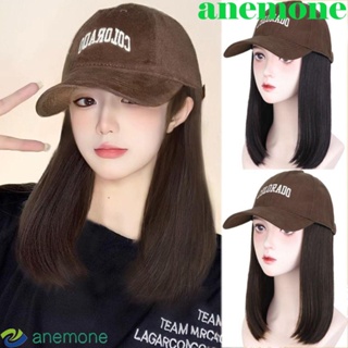 Anemone วิกผมบ๊อบยาวตรง หมวกเบสบอล สังเคราะห์นิ่ม ปรับได้ สไตล์เกาหลี สําหรับผู้หญิง