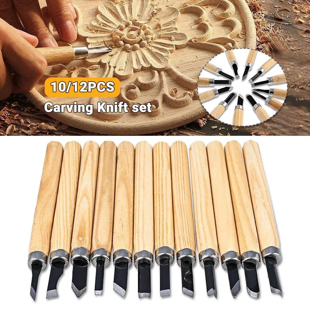 12pcs Professional Wood Carving Chisel Knife Hand Tool Set For Basic ...