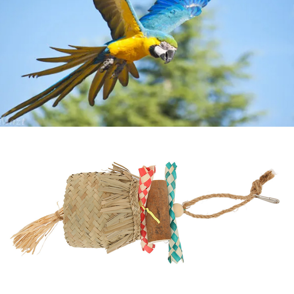 I Home Bird Cage Foraging Toys Palm Leaf Shredded Paper Parrot Chewing
