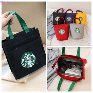 Dahuo Starbucks กระเป๋าผ้าแคนวาส กระเป๋าถือ ทรงบักเก็ต พิมพ์ลายกาแฟ สไตล์เกาหลี เรียบง่าย สําหรับคุณแม่ กลางแจ้ง