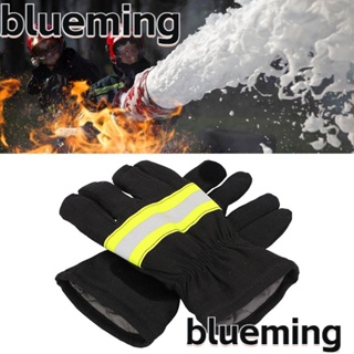 Blueming2 ถุงมือดับเพลิง ถุงมือกันไฟ กันไฟลุกลาม สีดํา สายรัดสะท้อนแสง หนา ทนไฟ สากล สําหรับฝึกนักดับเพลิง