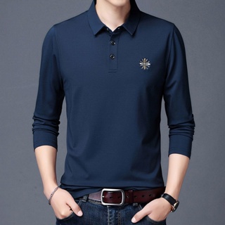 Spot M-5XL] Chao brand POLO shirt mens young and middle-aged mercerized cotton long-sleeved T-shirt male lapel loose business leisure polo shirt autumn clothes plus size autumn clothes