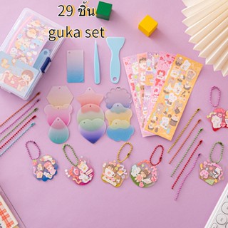 กล่องเก็บการ์ด ดีลักซ์ รุ่น 29 ชิ้น guka set กล่องของขวัญ DIY สำหรับเด็ก,สติ๊กเกอร์ guka,เครื่องเขียนน่ารักอุปกรณ์การเรียน,ของขวัญวันเกิด เด็กผู้หญิง