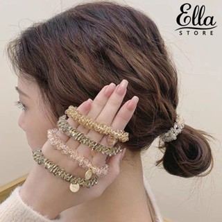 Ellastore123 ยางรัดผม ประดับคริสตัลเทียม กันลื่น ยืดหดได้ กันตก สําหรับผู้หญิง