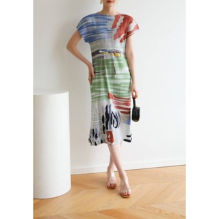 2MUAY รุ่น GJO3113 เดรสผู้หญิง เดรสพลีทคุณภาพ WAIST TIE PRINTED PLEAT DRESS 2สี FREE SIZE