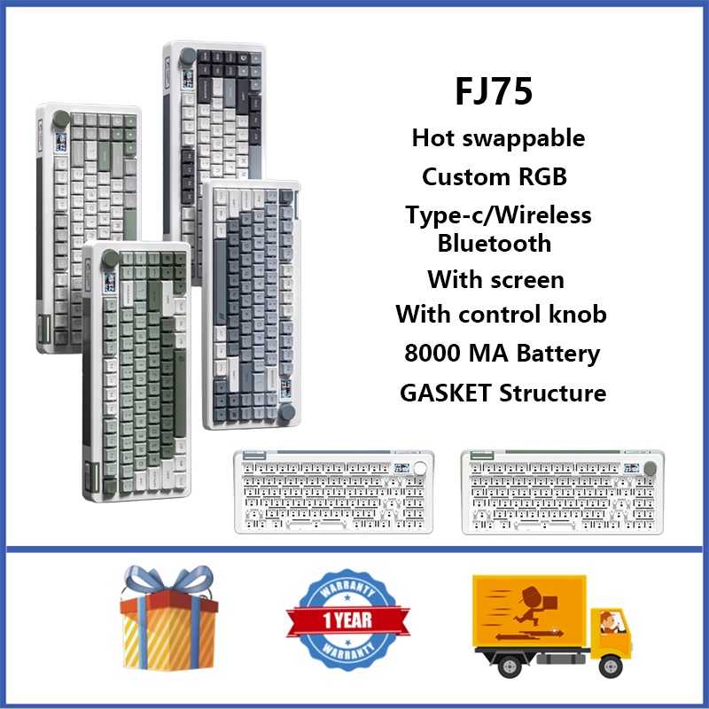 Dukharo FJ75 คีย์บอร์ดเมคคานิคอลไร้สาย RGB พร้อมลูกบิดหน้าจอ | Shopee ...