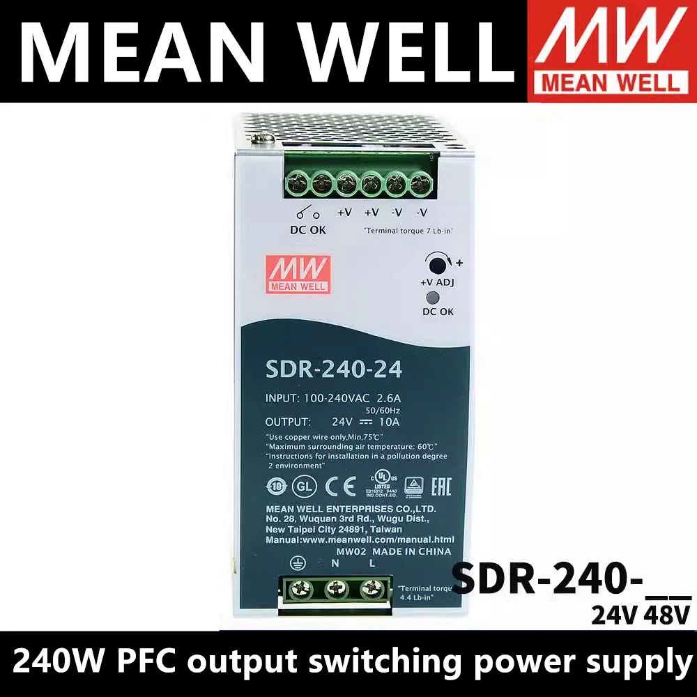 Mean WELL SDR-240 Series 240W พาวเวอร์ซัพพลาย DIN RAIL พร้อมฟังก์ชั่น ...