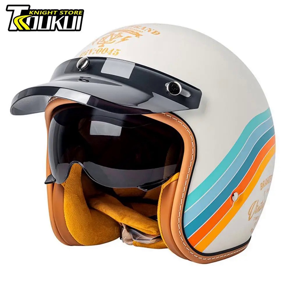 Casque Moto Vintage 3/4 Open Face – Style Café Racer/chopper – ABS PC, 1200g – Visière