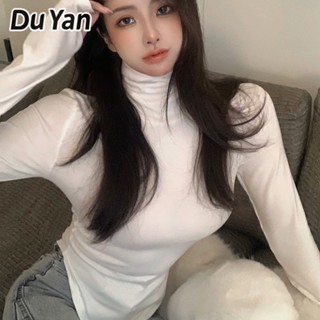 Du Yan Pile เสื้อยืดแขนยาว คอสูง เข้ารูป สําหรับผู้หญิง