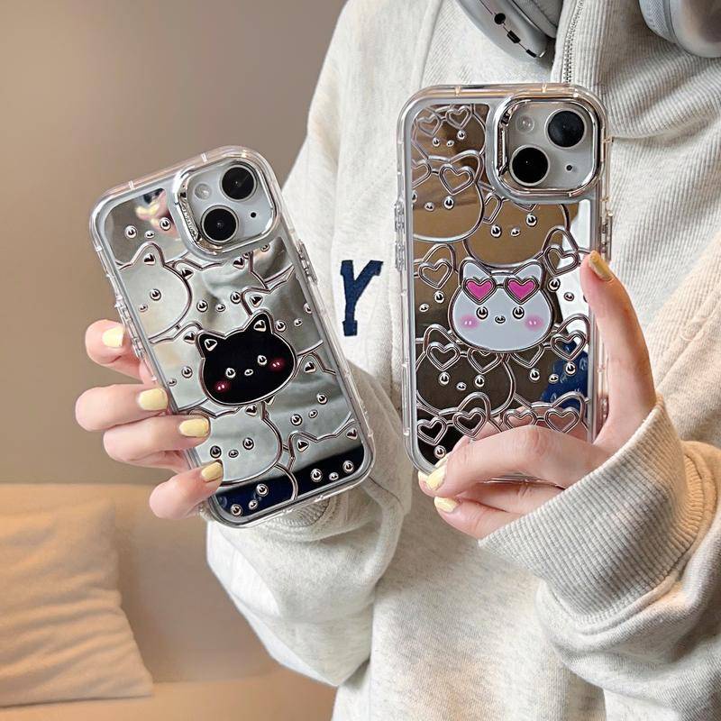 เคสป้องกันโทรศัพท์มือถือกระจก-ลายการ์ตูนแมว-สําหรับ-iphone-15-pro-max-14-pro-13-pro-max-12-pro-11