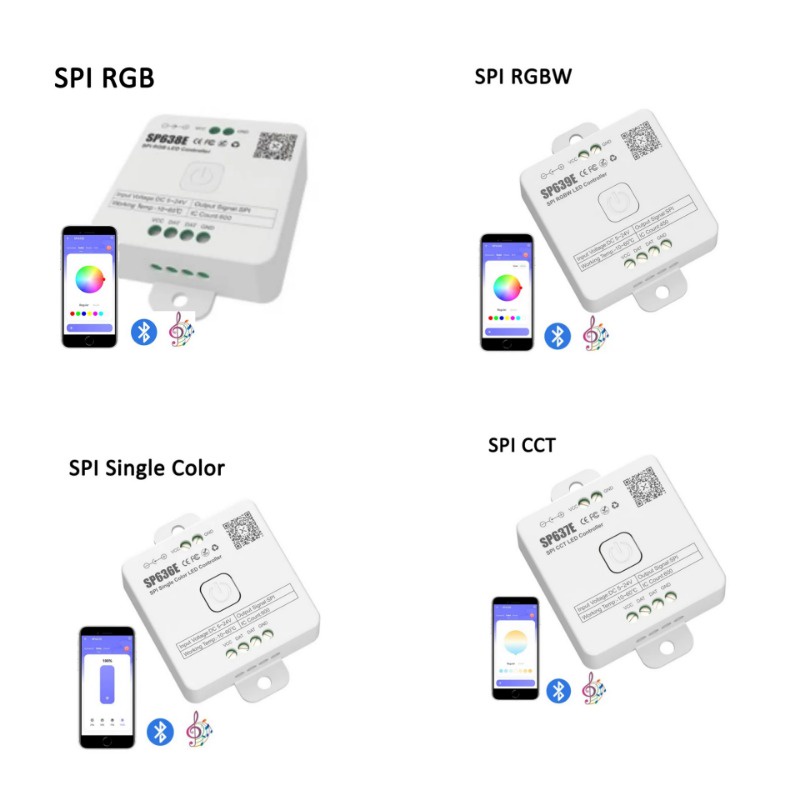 SP630E All In One LED Controller 5CH PWM SPI Pixels LED Light Strip WS2812B WS2811 SK6812 FCOB 5050 RGB RGBW CCT Music BT 5V-24V - 39