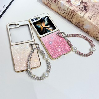 เคสโทรศัพท์ กันกระแทก แบบฝาพับ พร้อมสายโซ่คล้อง สําหรับ Samsung Galaxy Z Flip 5 Bling PC Samsung Z Flip5 Flip Z 5