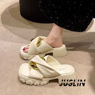 JUSLIN   รองเท้าแตะผู้หญิง ส้นแบน ใส่สบาย สไตล์เกาหลี รองเท้าแฟชั่น 2023 ใหม่  Korean Style ทันสมัย ins พิเศษ B28G15S 37Z230910