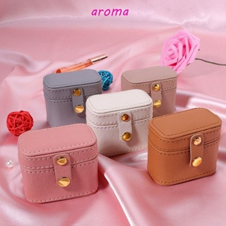 Aroma กล่องเก็บเครื่องประดับ ต่างหู แหวน เข็มกลัด หนัง PU ผ้ากํามะหยี่ ขนาดเล็ก แบบพกพา